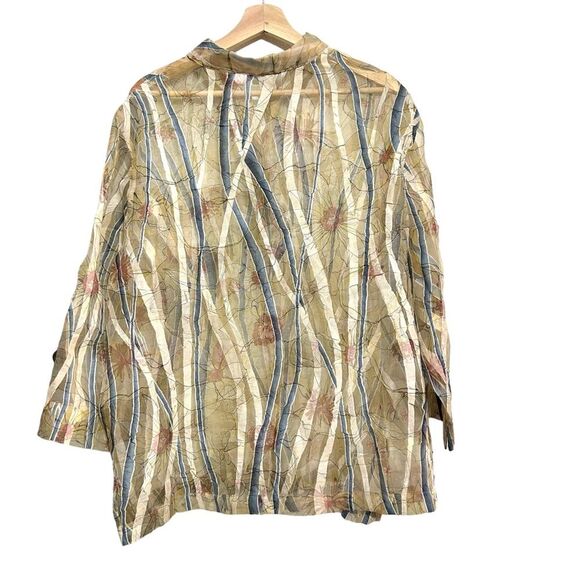 Vintage Graff Wear Linen Blend Sheer Floral Striped Button Down Blouse XL - Picture 4 of 14